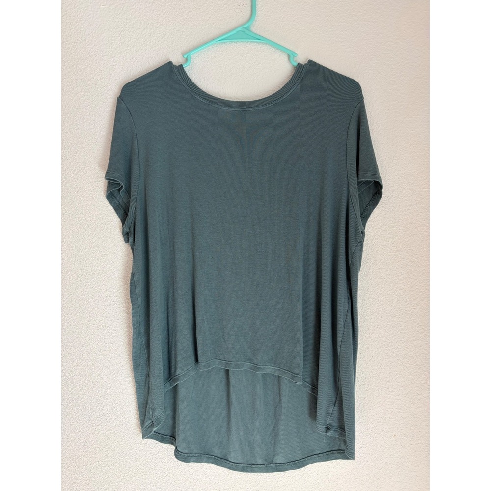 Athleta Womens Ribbed High Low Short Sleeve Top Teal Blue Green Small